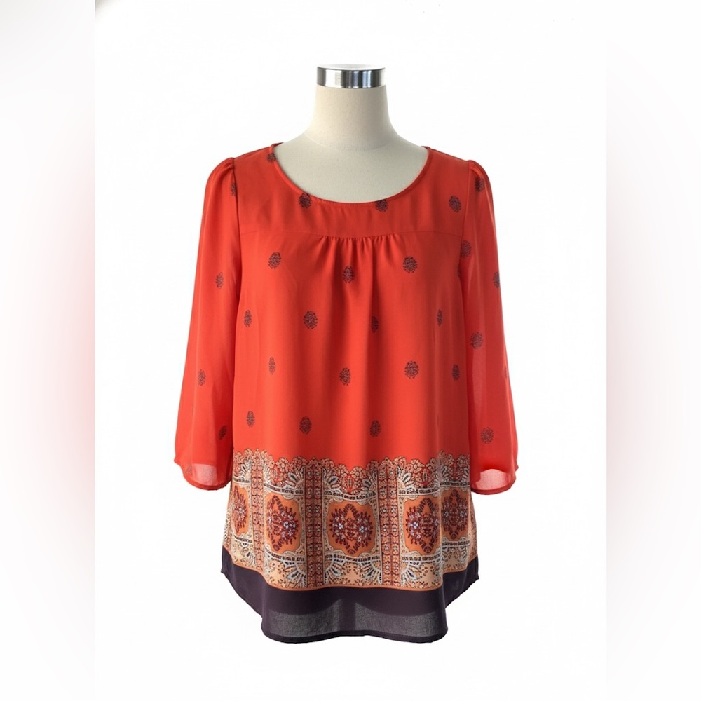 Maeve Anthropologie Rila Blouse 4 Red Floral Border Print Boho Peasant